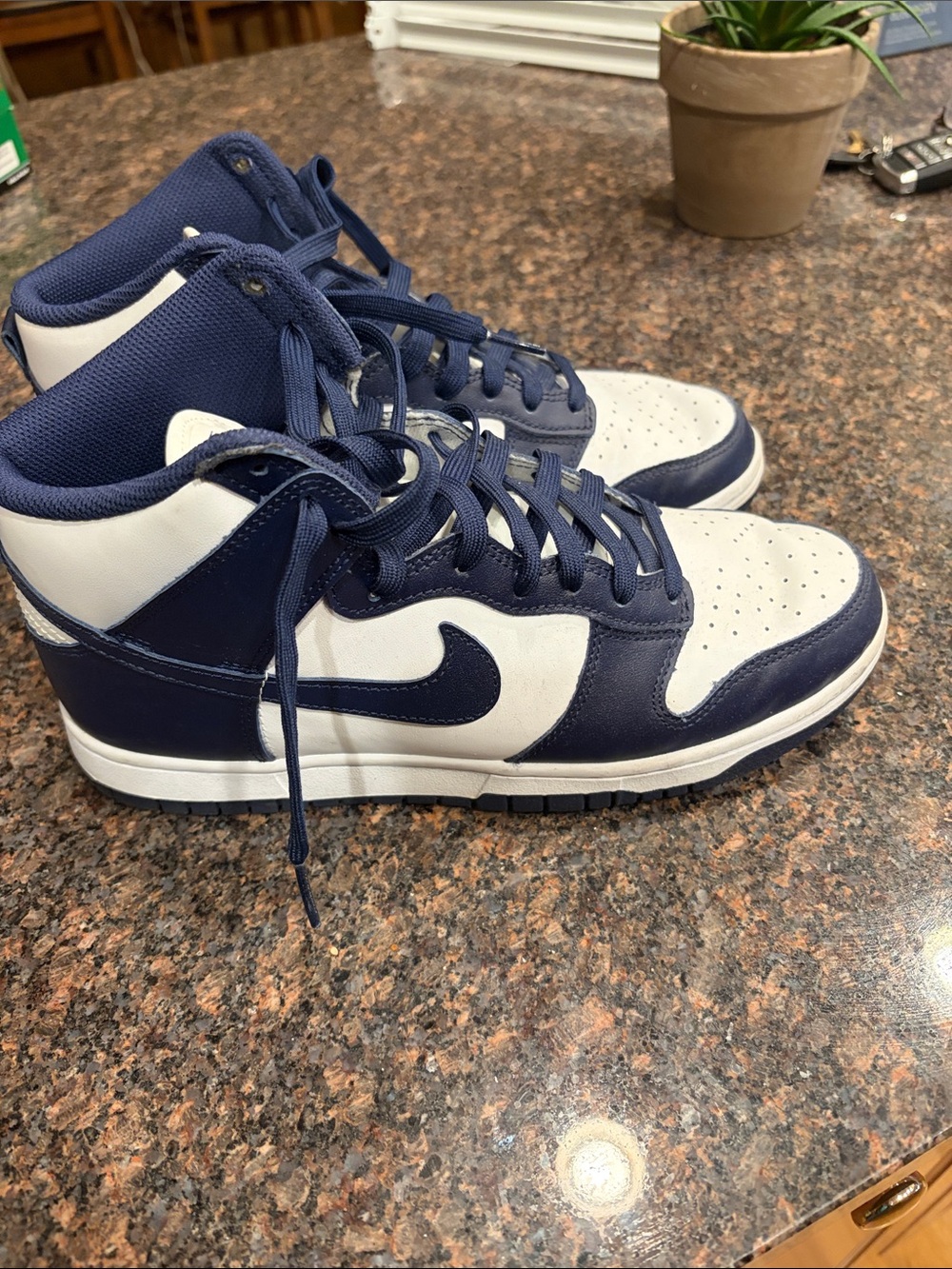 Nike Men’s Dunks High-Top Sneakers in Navy and White